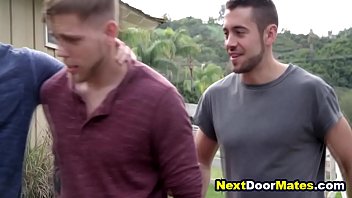 Brothers seduce hot jock into gay threesome sex